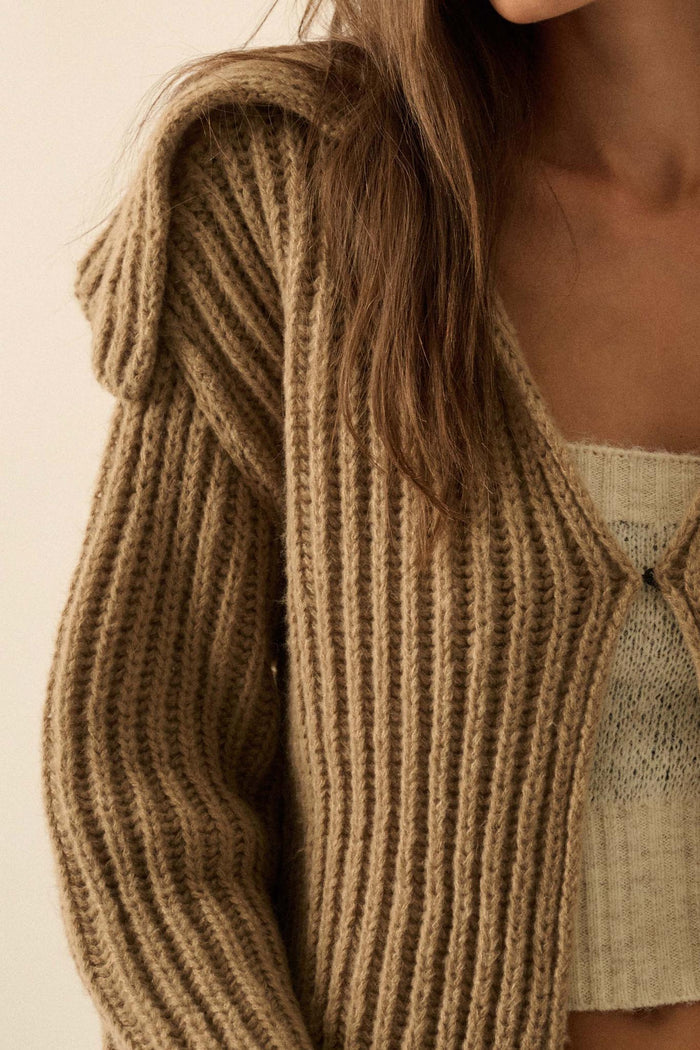 Stitch in Time Stitch-Detail Flap-Collar Cardigan - ShopPromesa