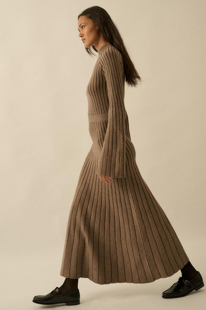 Style Lines Striped Bell-Sleeve Maxi Sweater Dress - ShopPromesa