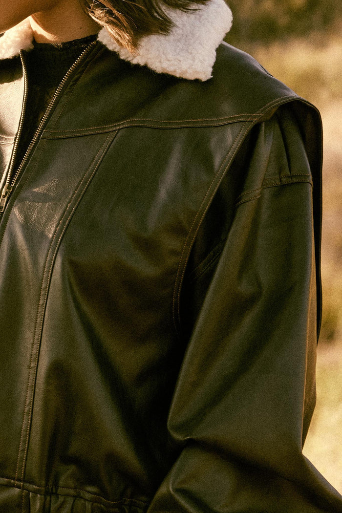 Taking Flight Fleece-Collar Faux Leather Jacket - ShopPromesa