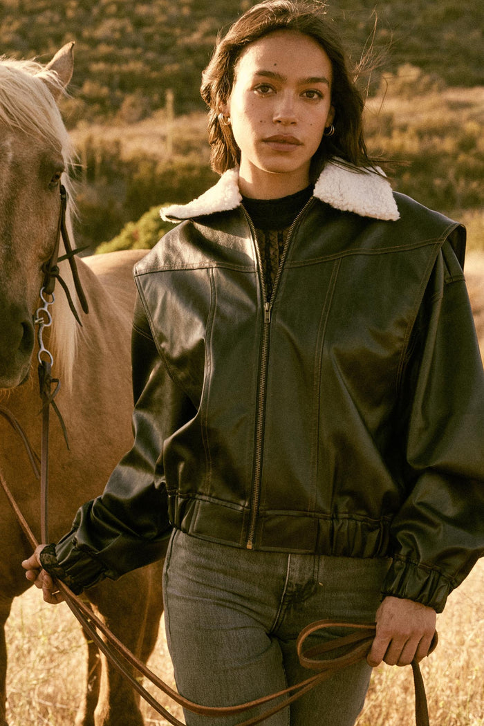 Taking Flight Fleece-Collar Faux Leather Jacket - ShopPromesa