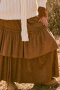 Tender Touch Vegan Suede Tiered Ruffle Maxi Skirt - ShopPromesa