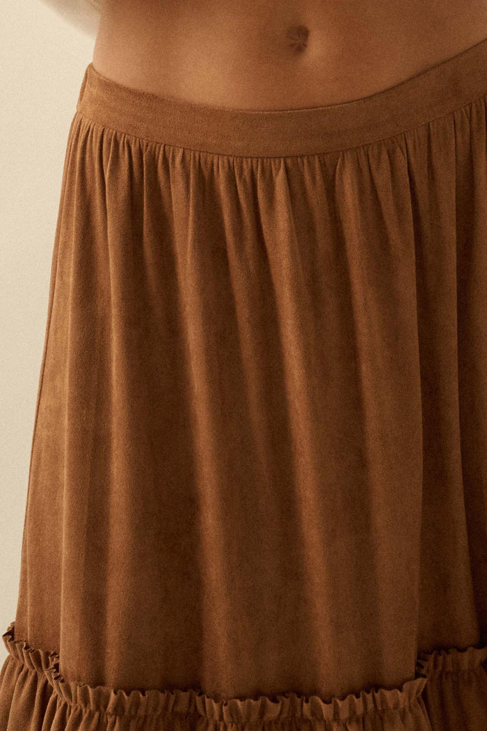 Tender Touch Vegan Suede Tiered Ruffle Maxi Skirt - ShopPromesa