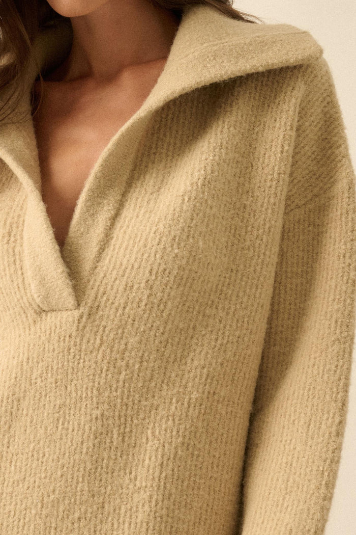 Warm Welcome Collared Split-Neck Mini Sweater Dress - ShopPromesa