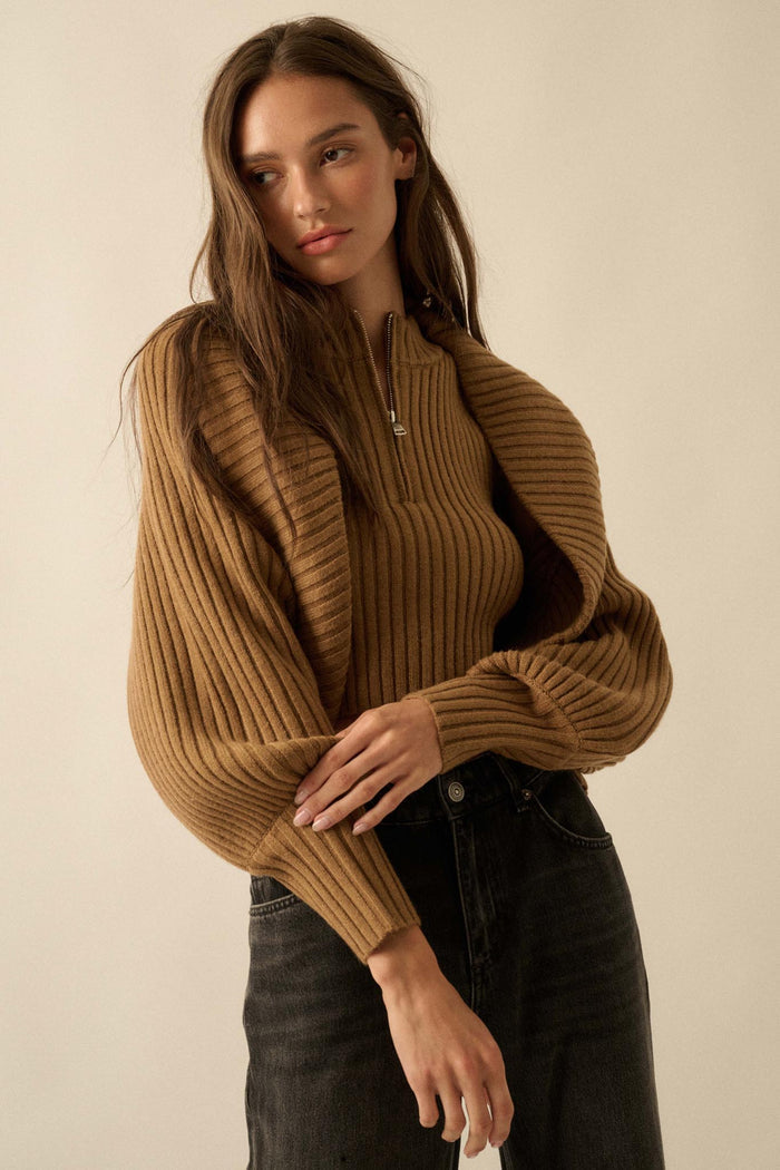 Way of Life Rib-Knit Shrug and Sleeveless Crop Top - ShopPromesa