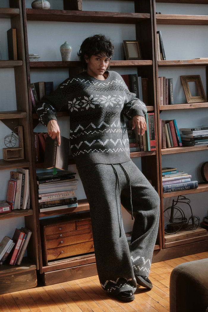 Winter Ridge Alpine Knit Wide-Leg Sweater Pants - ShopPromesa