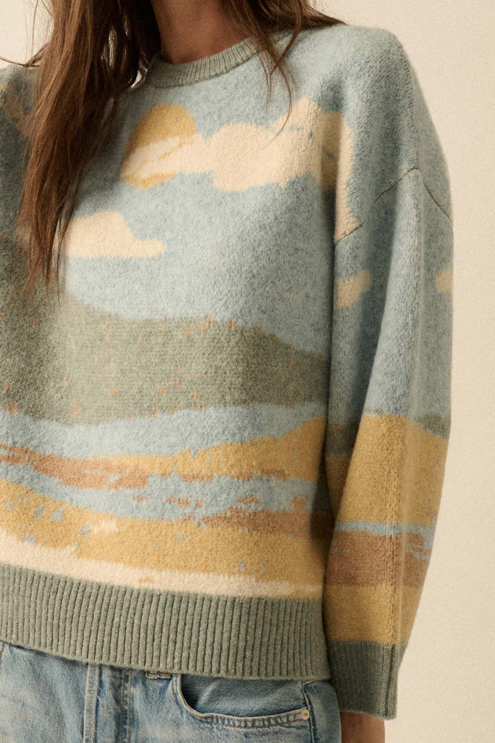 Wonderful World Jacquard-Knit Landscape Sweater - ShopPromesa